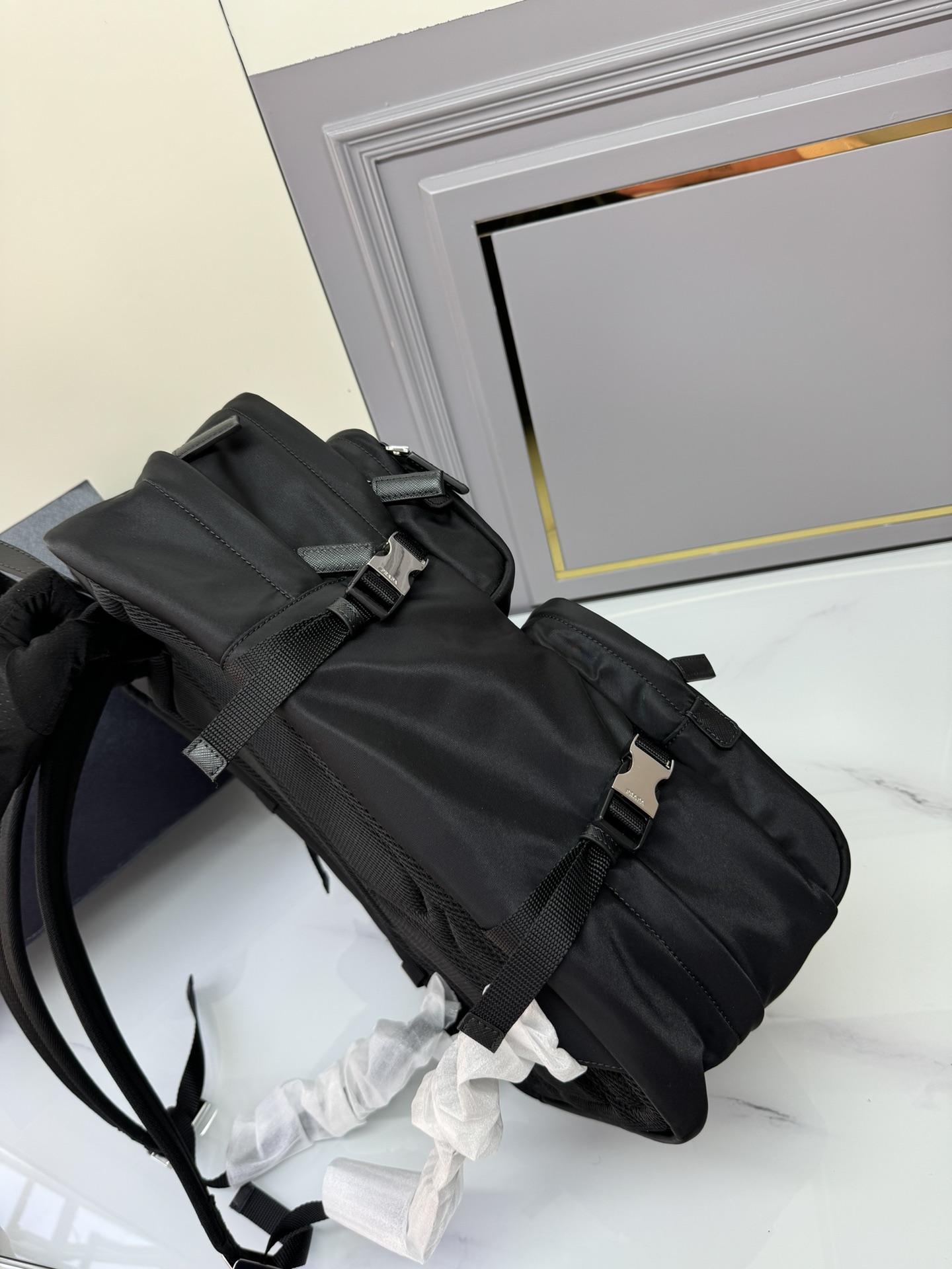 [TOP] PRADA Nylon Fabric Multi-Functional Backpack 25.5x21.5x45cm - Black