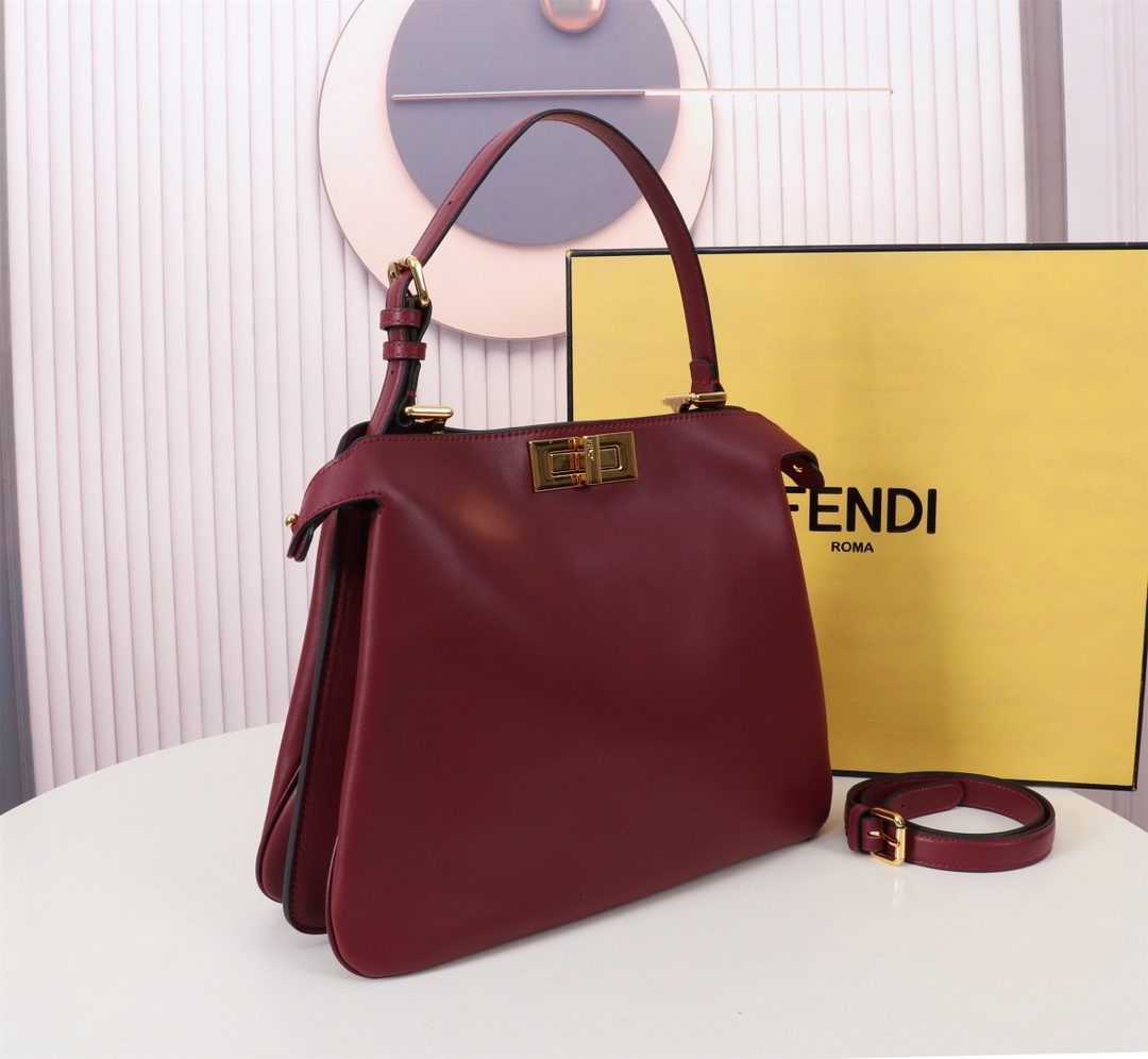 [TOP] FENDI Peekaboo Soft Bag 33×22.5×10CM  -Red