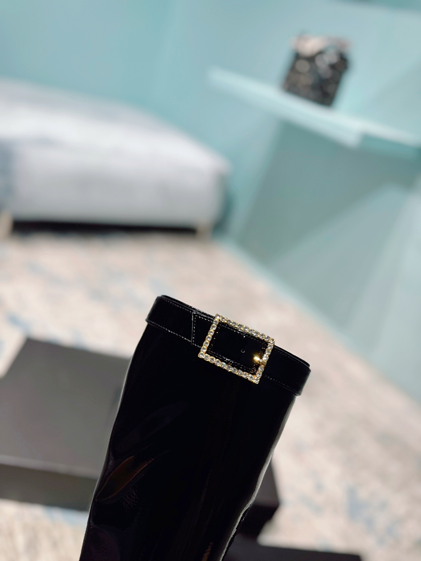 [TOP] Yves Saint Laurent YSL Patent Leather Boots - Black