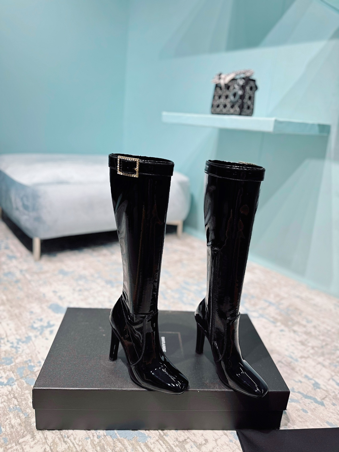 [TOP] Yves Saint Laurent YSL Patent Leather Boots - Black