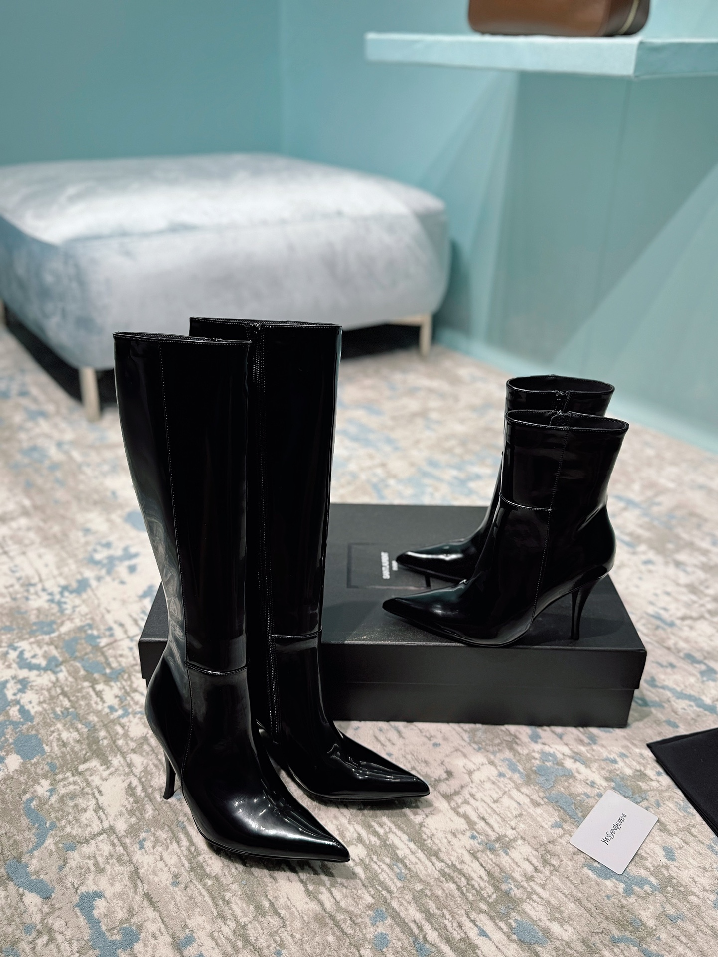 [TOP] Yves Saint Laurent YSL Leather Short/ Long Boots - Black
