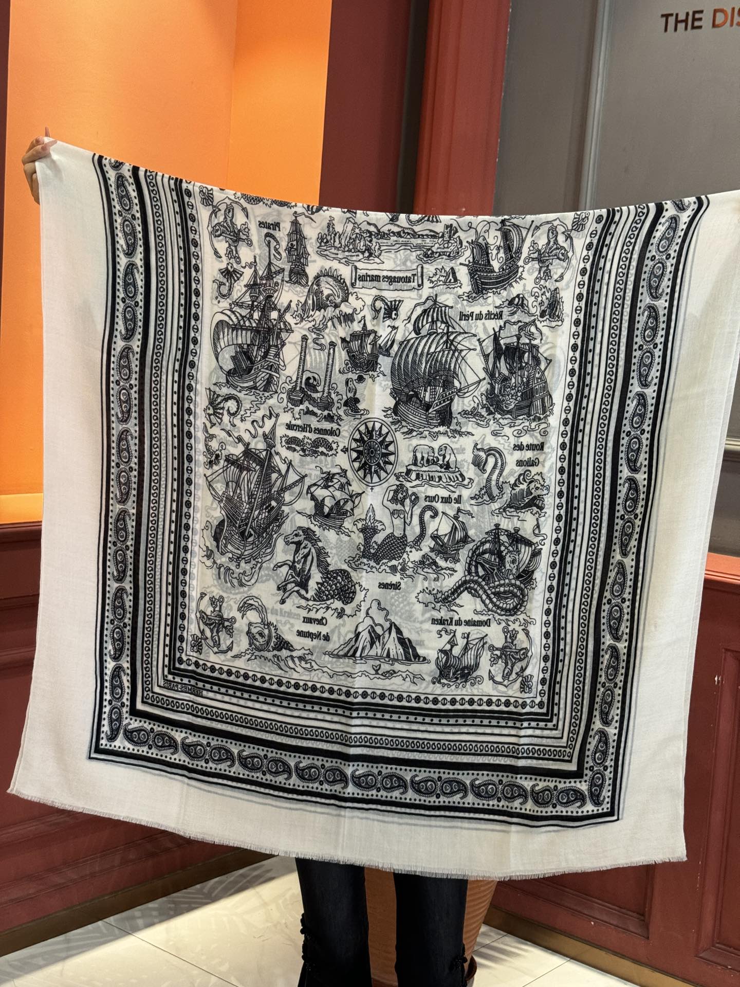 [TOP] HERMES Cashmere Silk Tatouages Marins Bandana Shawl Scarf 100 x 200 cm - 3 Colors