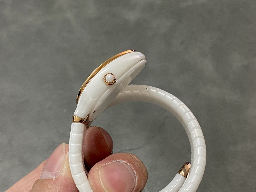 [Top] BVLGARI Serpenti Spiga 35 Watch with Diamond - White