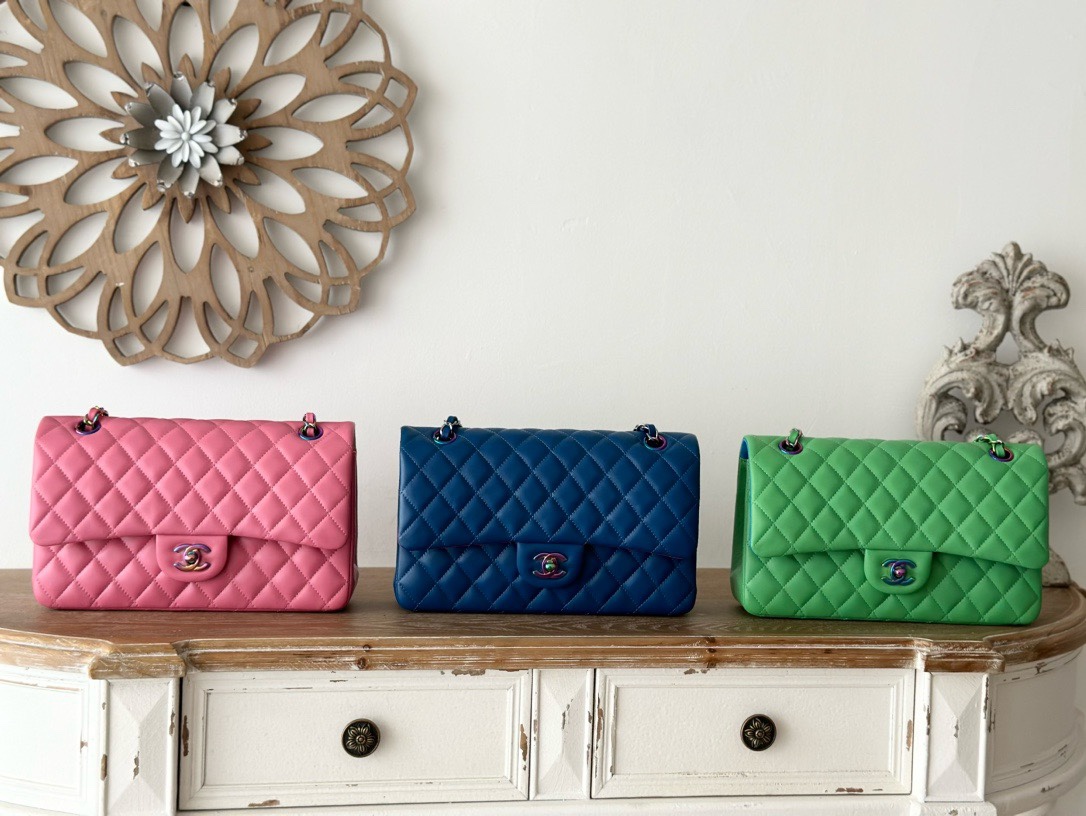 [TOP] CHANEL Lambskin Color Buckle Flap Bag 25.5×15×6cm-3 Colors