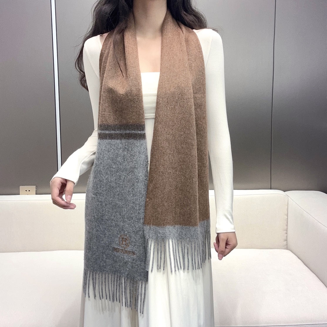 [TOP] HERMES Cashmere Scarf 30 x 180 cm - 2 Colors