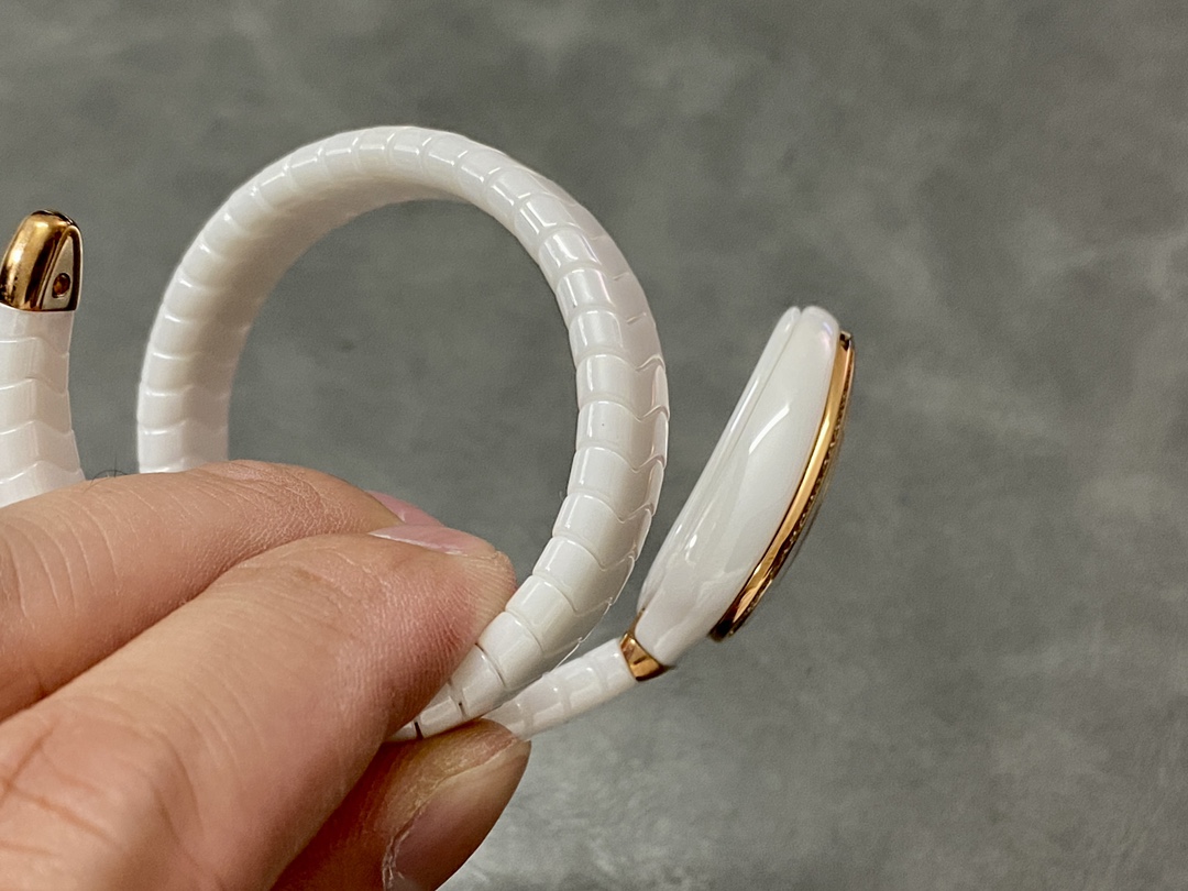 [Top] BVLGARI Serpenti Spiga 35 Watch with Diamond - White