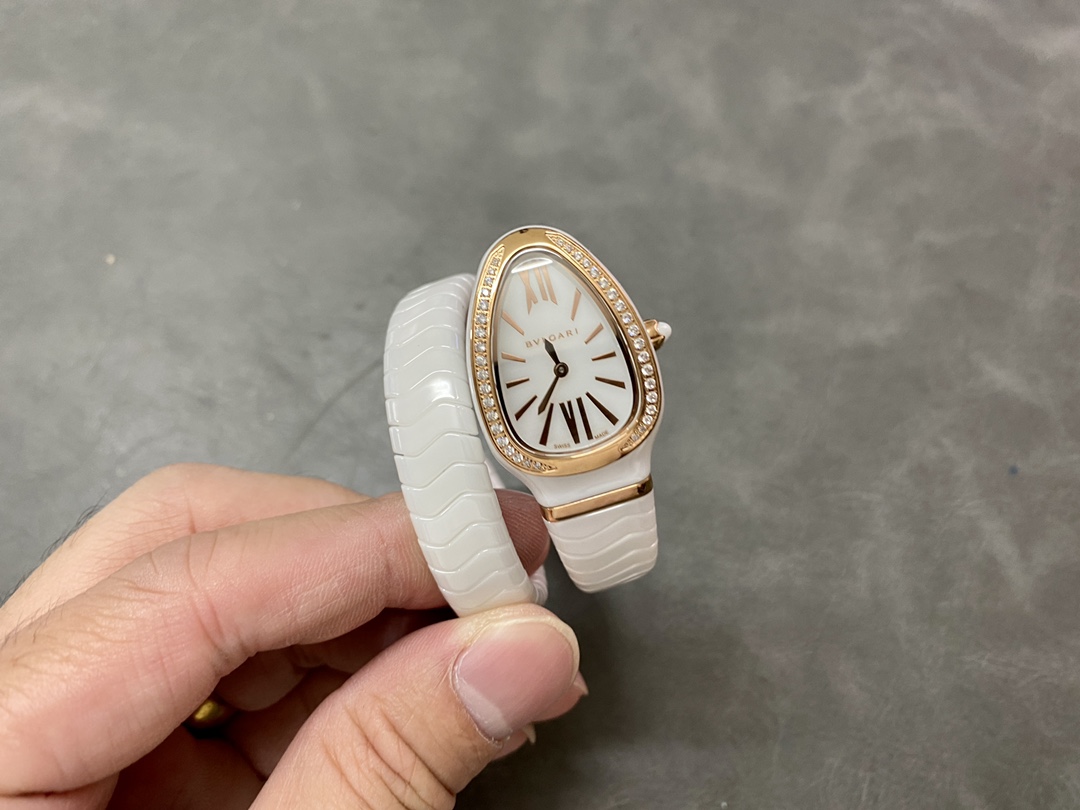 [Top] BVLGARI Serpenti Spiga 35 Watch with Diamond - White