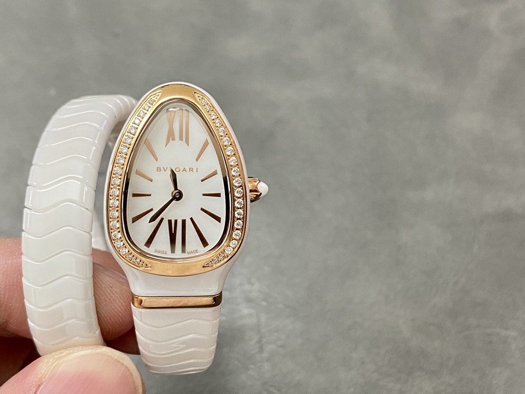 [Top] BVLGARI Serpenti Spiga 35 Watch with Diamond - White