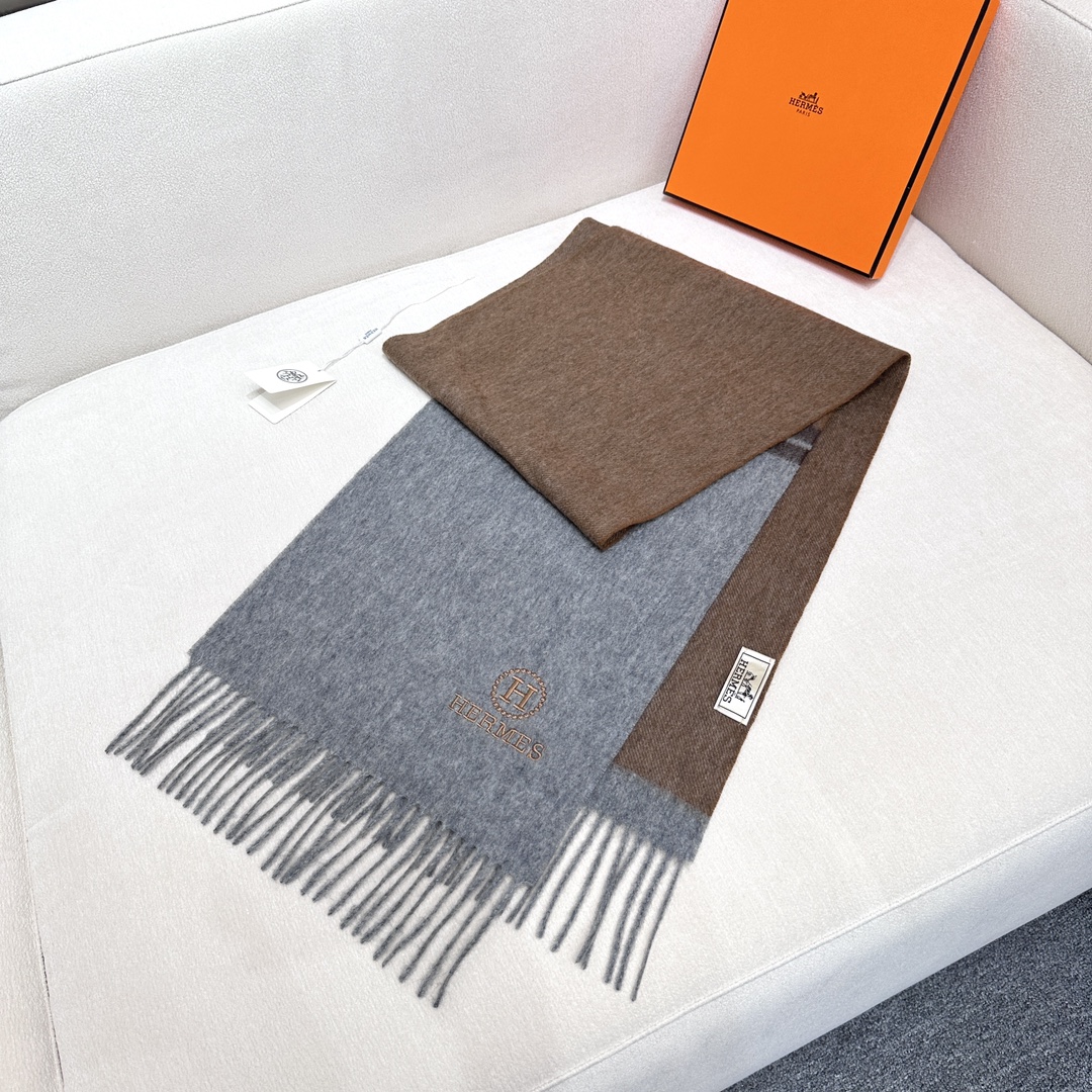 [TOP] HERMES Cashmere Scarf 30 x 180 cm - 2 Colors