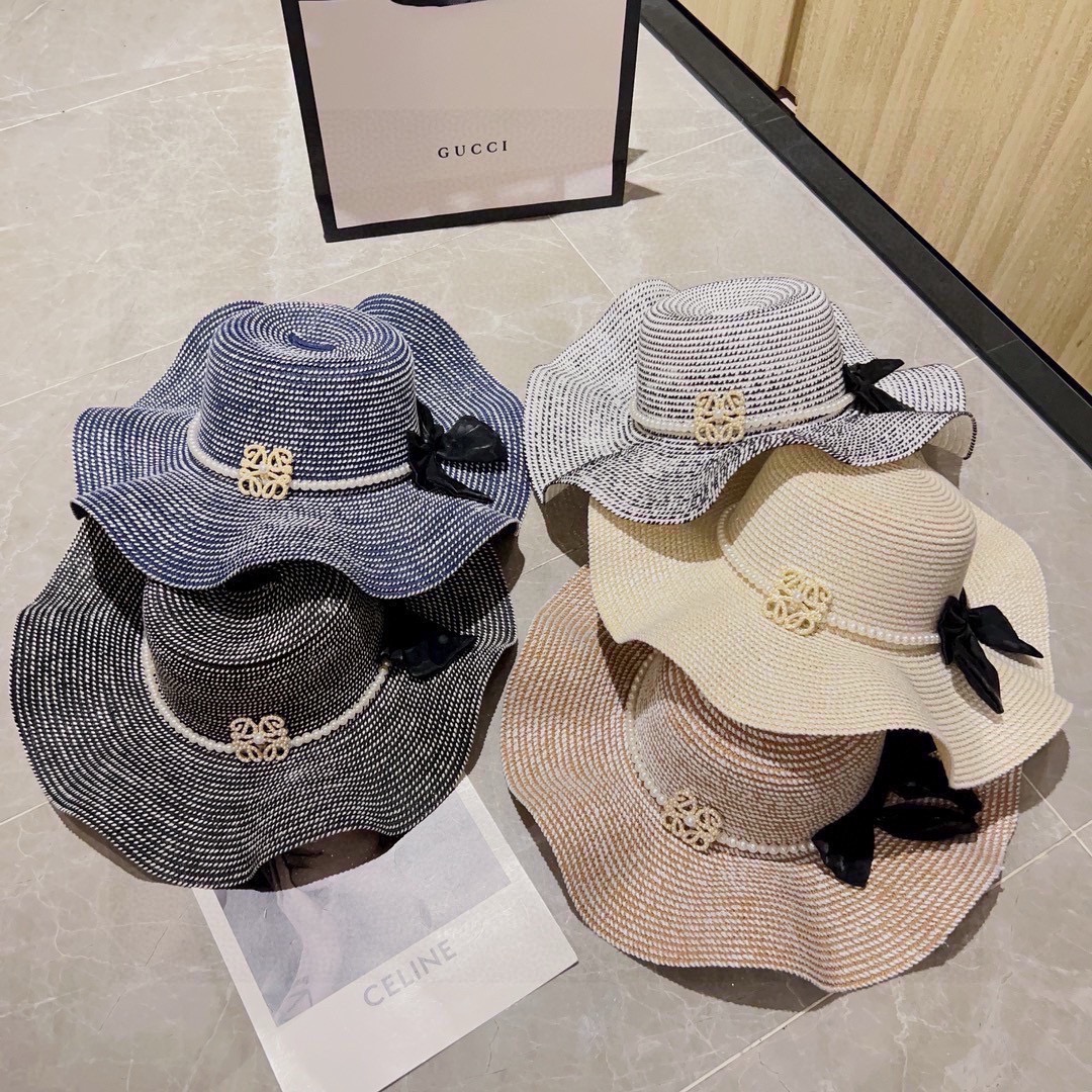 [TOP] LOEWE Ruffled Pearl Wide Brim Hat - 4 Color