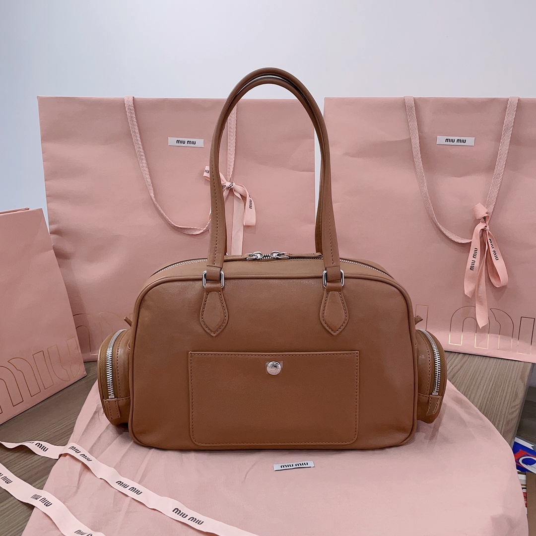 [TOP] Miu Miu Leather Shoulder 32x21x12.5cm Bag - Brown