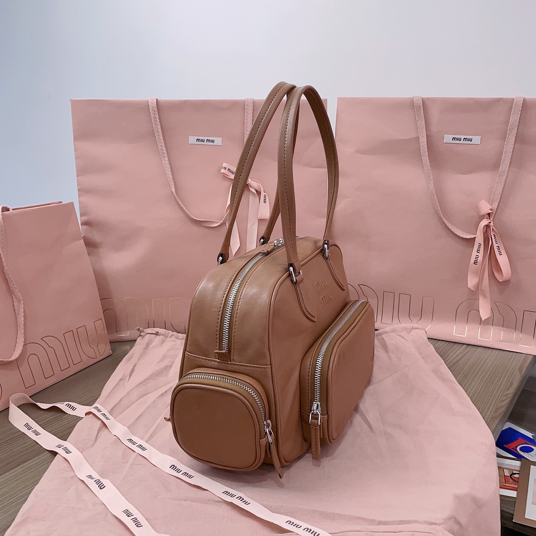 [TOP] Miu Miu Leather Shoulder 32x21x12.5cm Bag - Brown