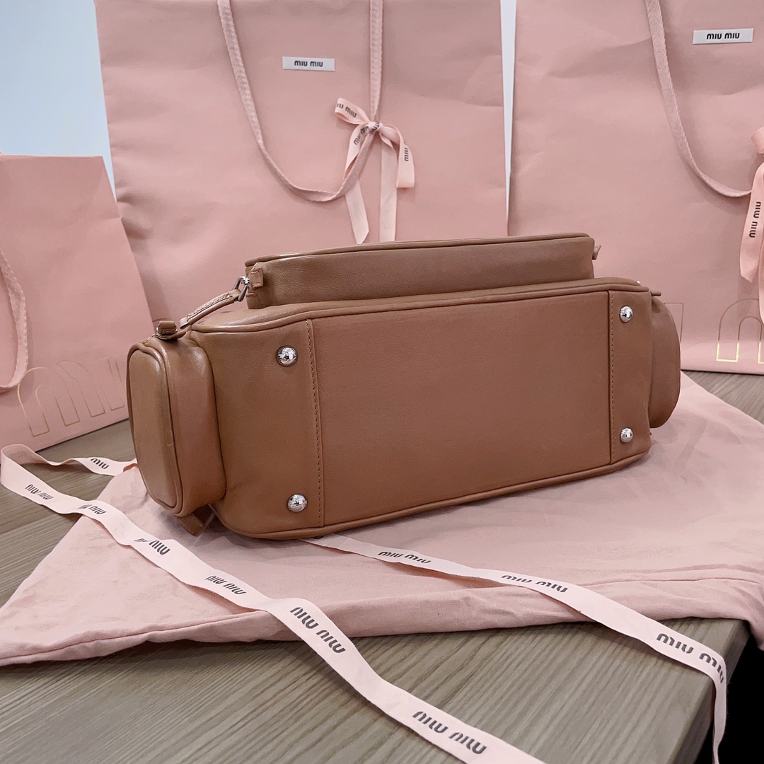 [TOP] Miu Miu Leather Shoulder 32x21x12.5cm Bag - Brown