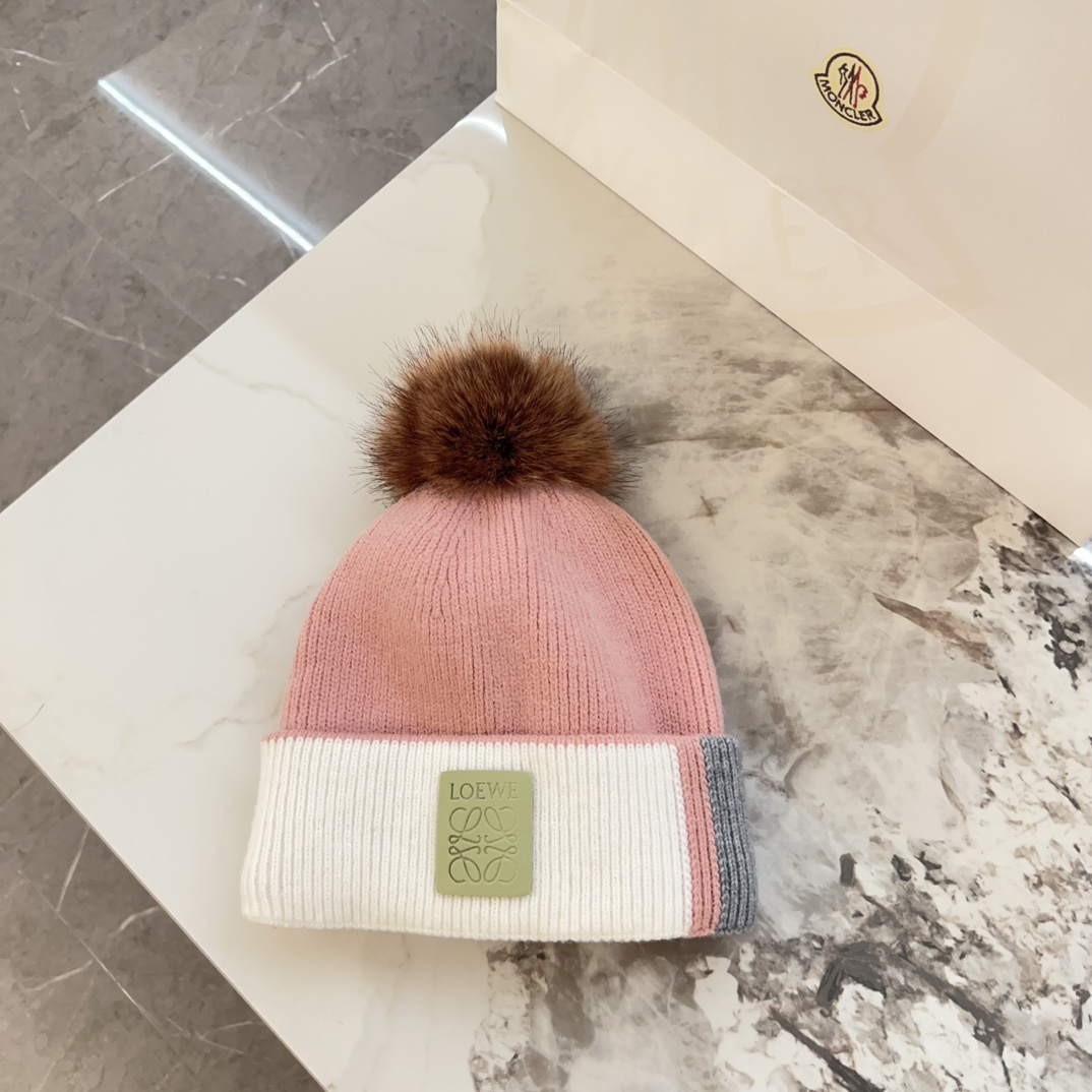 [TOP] LOEWE Colorblock Plus Fluffy Ball Beanie - 6 Color