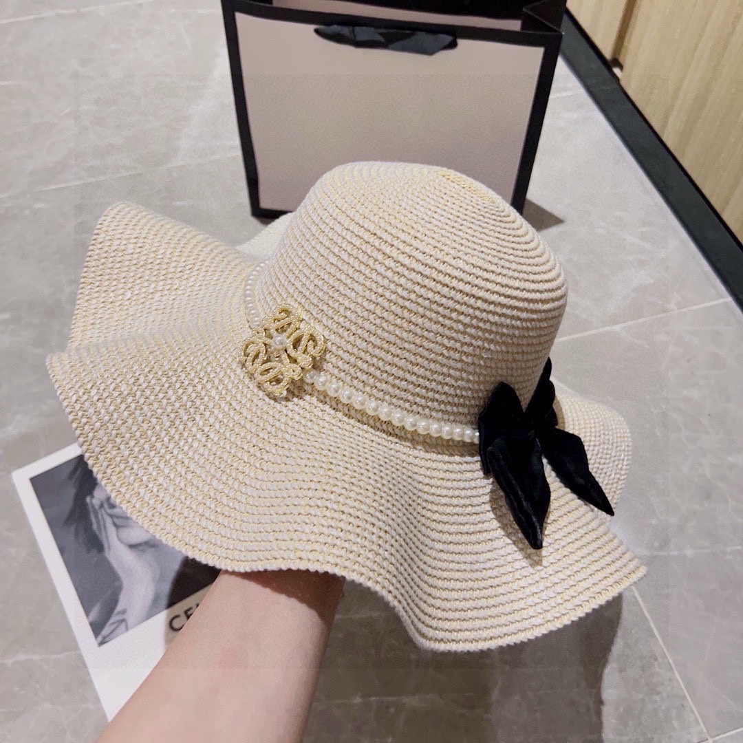 [TOP] LOEWE Ruffled Pearl Wide Brim Hat - 4 Color