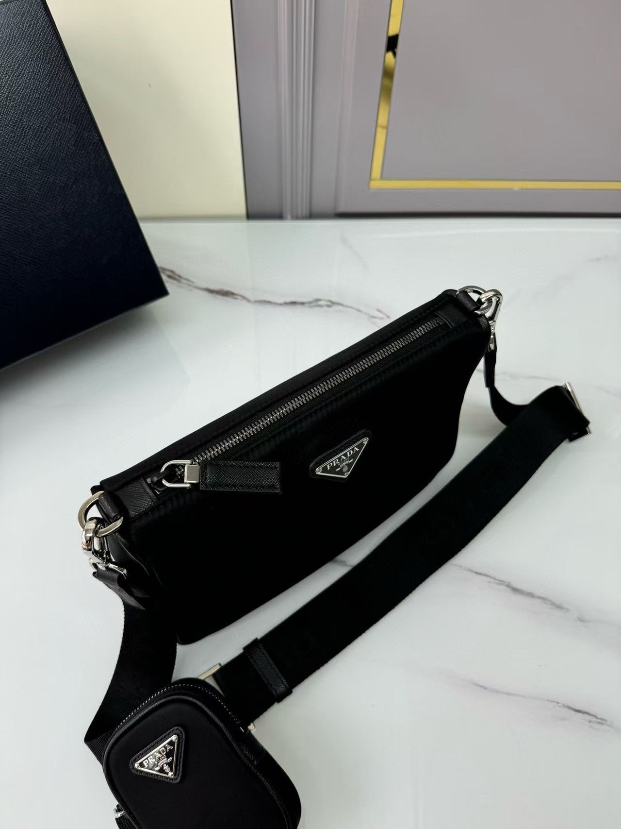 [TOP] PRADA Nylon Pochette Shoulder Bag - Black