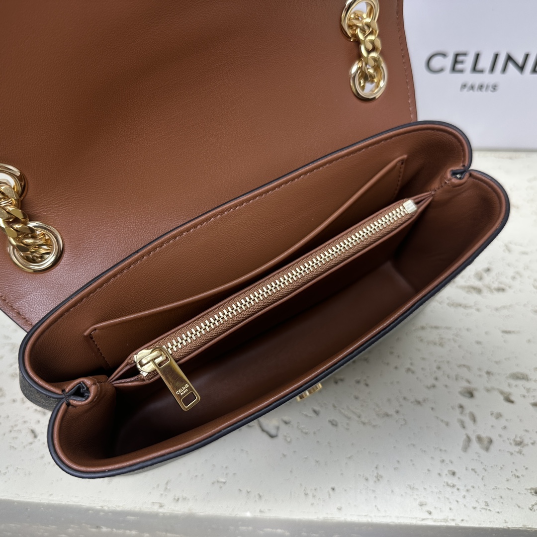 [TOP] CELINE Soft Leather Bag 23.5*14*8cm - Brown&GHW