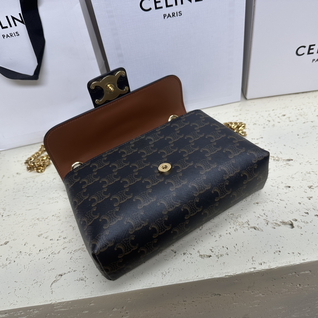 [TOP] CELINE Soft Leather Bag 23.5*14*8cm - Brown&GHW