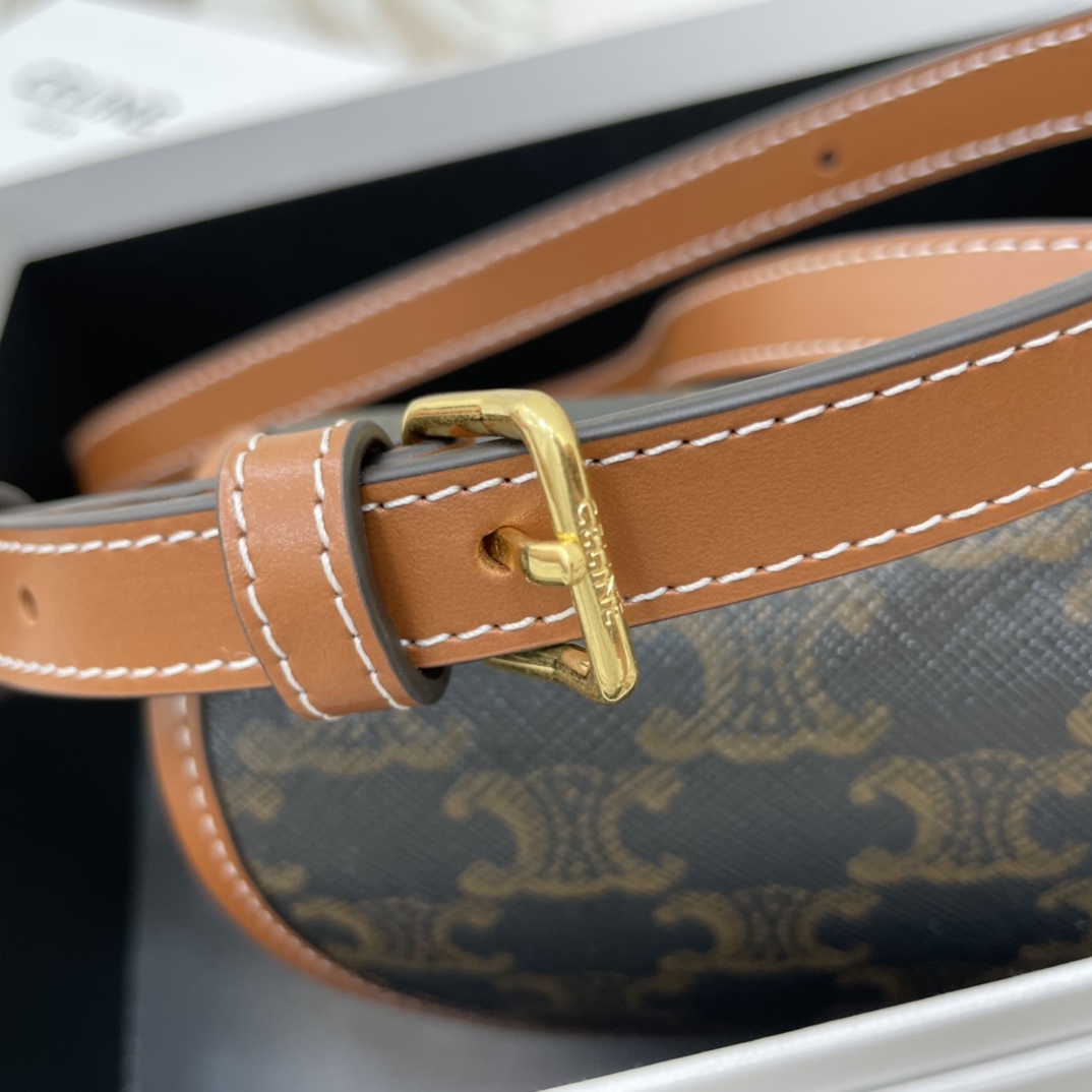 [TOP] CELINE Triomphe Bag Mini Logo Print Wagyu Leather Handbag 15×11×4cm - Black&Brown