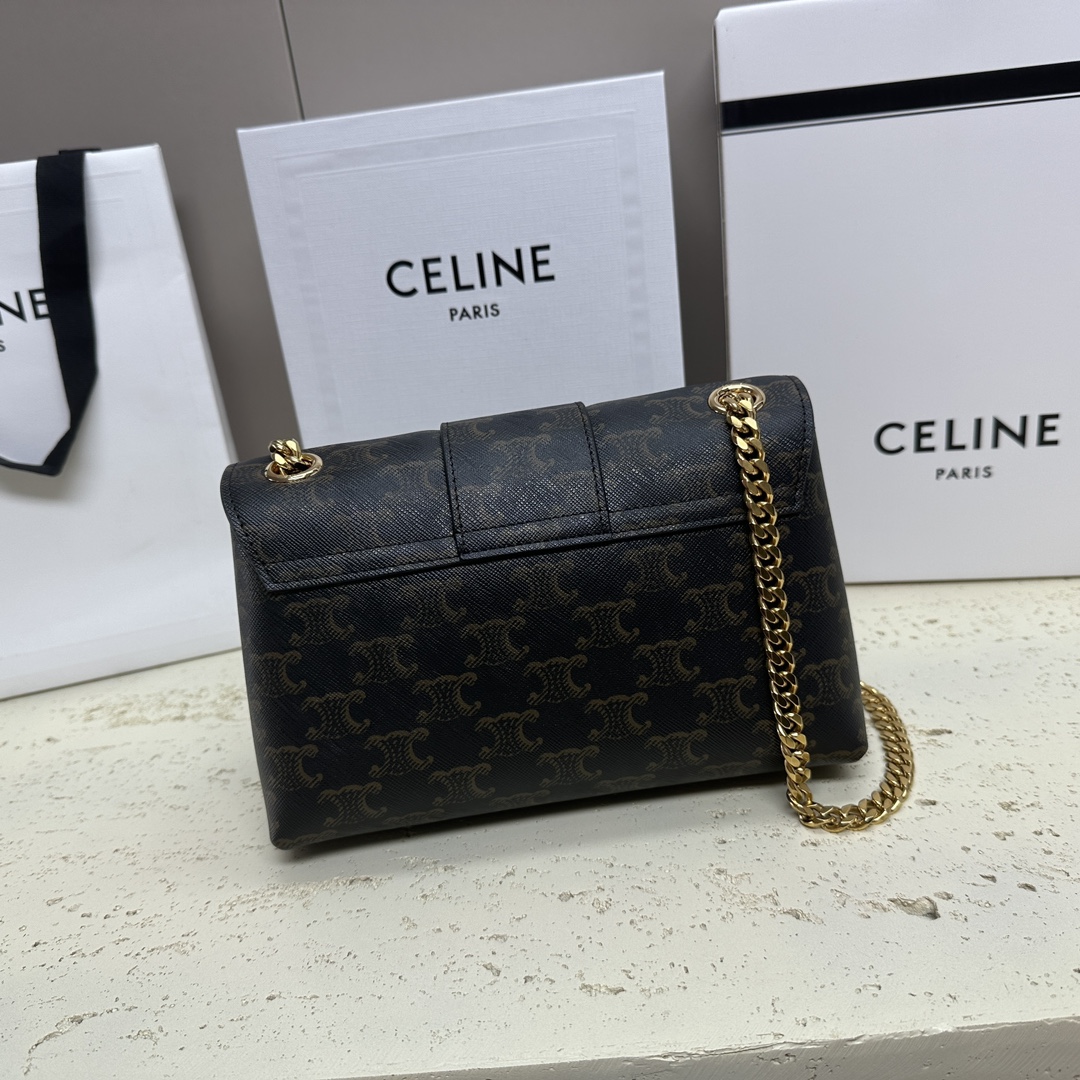 [TOP] CELINE Soft Leather Bag 23.5*14*8cm - Brown&GHW
