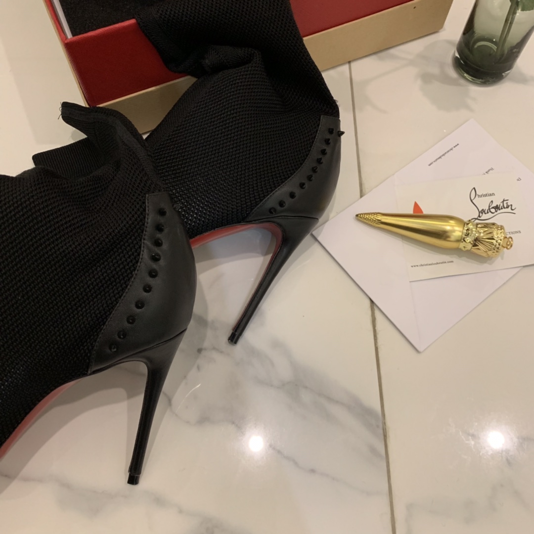 [TOP] Christian Louboutin Woolen Stretch Heeled Boots - Black