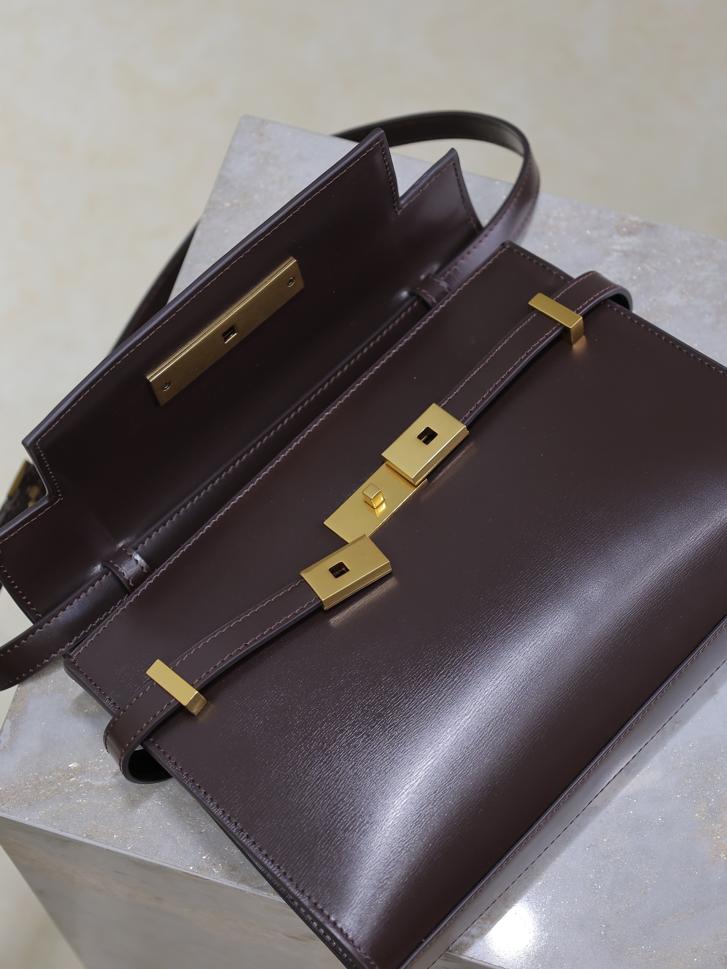 [TOP] Yves Saint Laurent YSL Manhattan Shoulder Bag  24x17.5x6cm - Brown&GHW