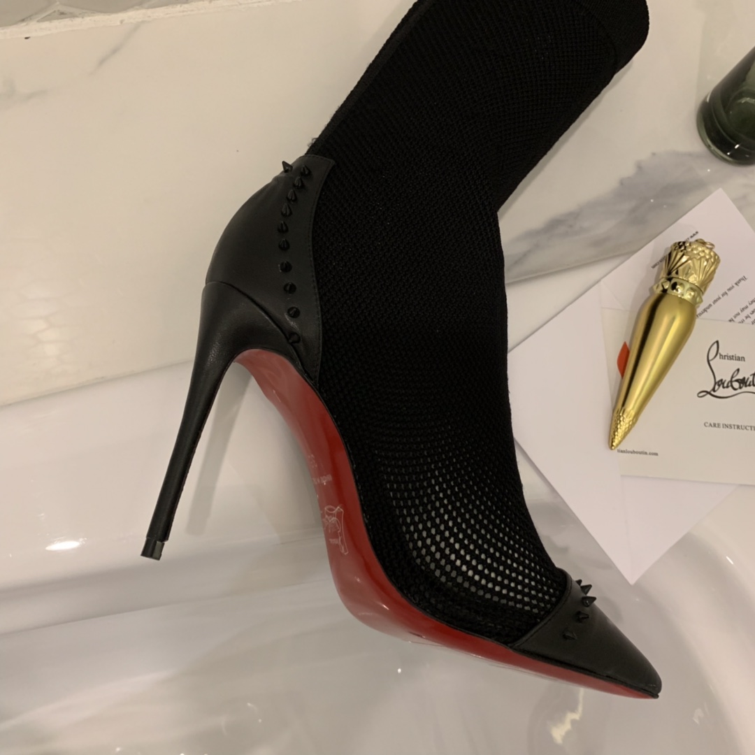[TOP] Christian Louboutin Woolen Stretch Heeled Boots - Black