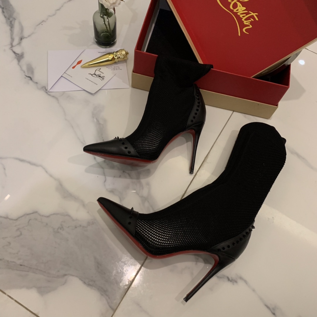 [TOP] Christian Louboutin Woolen Stretch Heeled Boots - Black