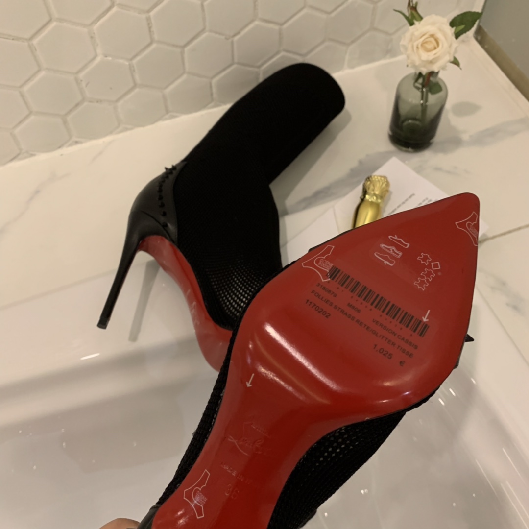 [TOP] Christian Louboutin Woolen Stretch Heeled Boots - Black