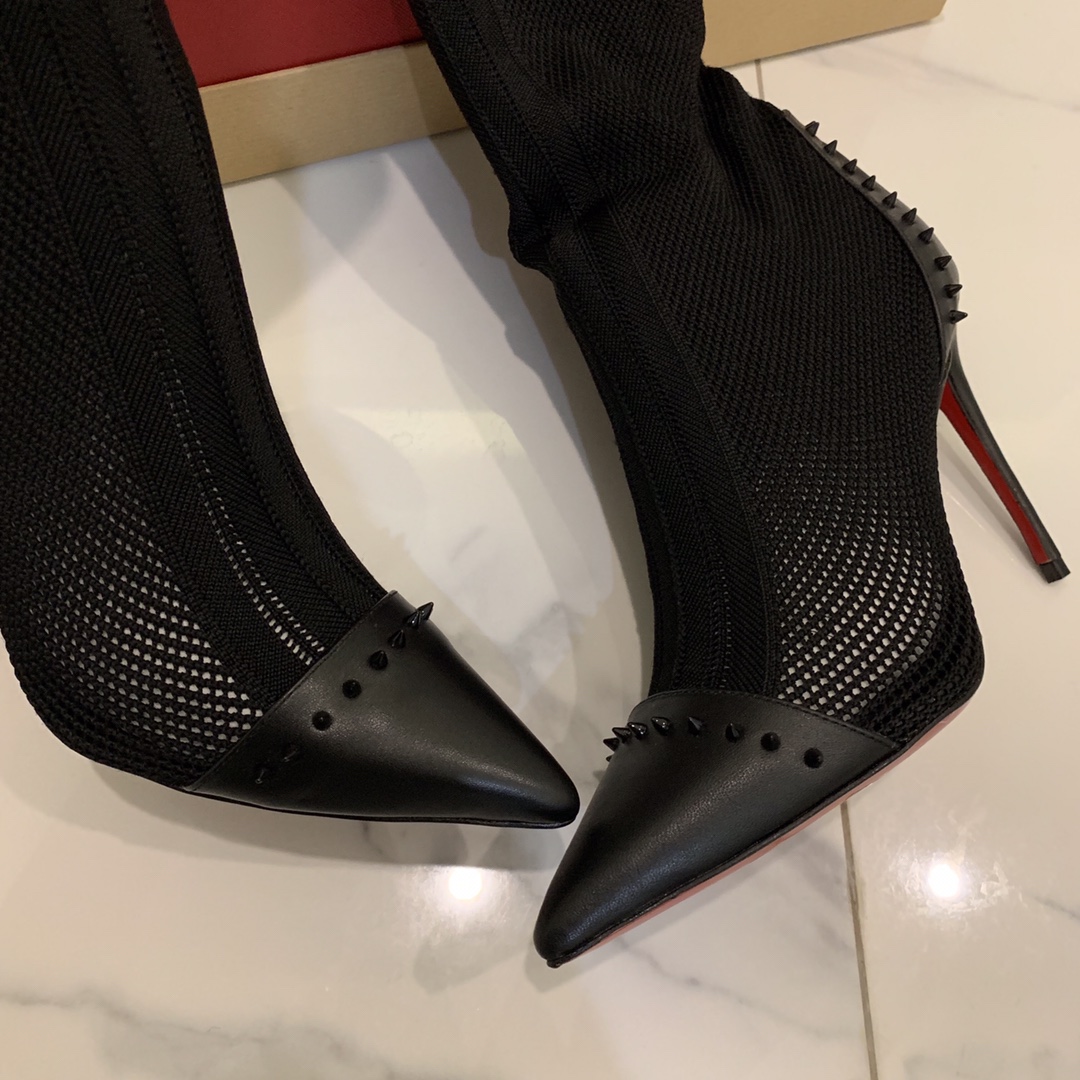 [TOP] Christian Louboutin Woolen Stretch Heeled Boots - Black