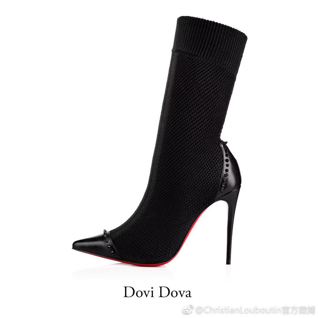 [TOP] Christian Louboutin Woolen Stretch Heeled Boots - Black
