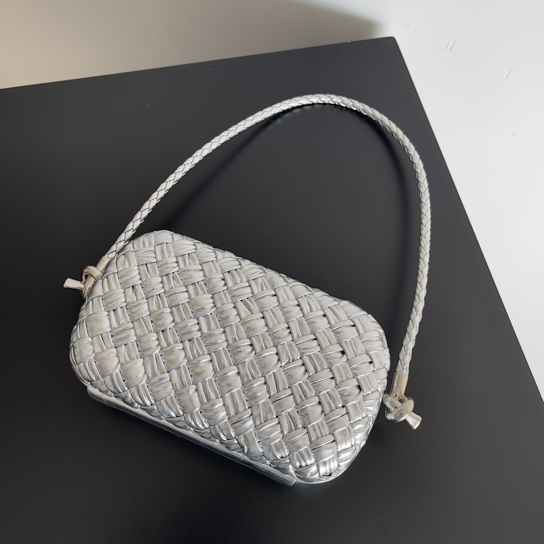[TOP] Bottega Veneta BV Knotladies Evening Bag with Strap 20.5 cm - Silver
