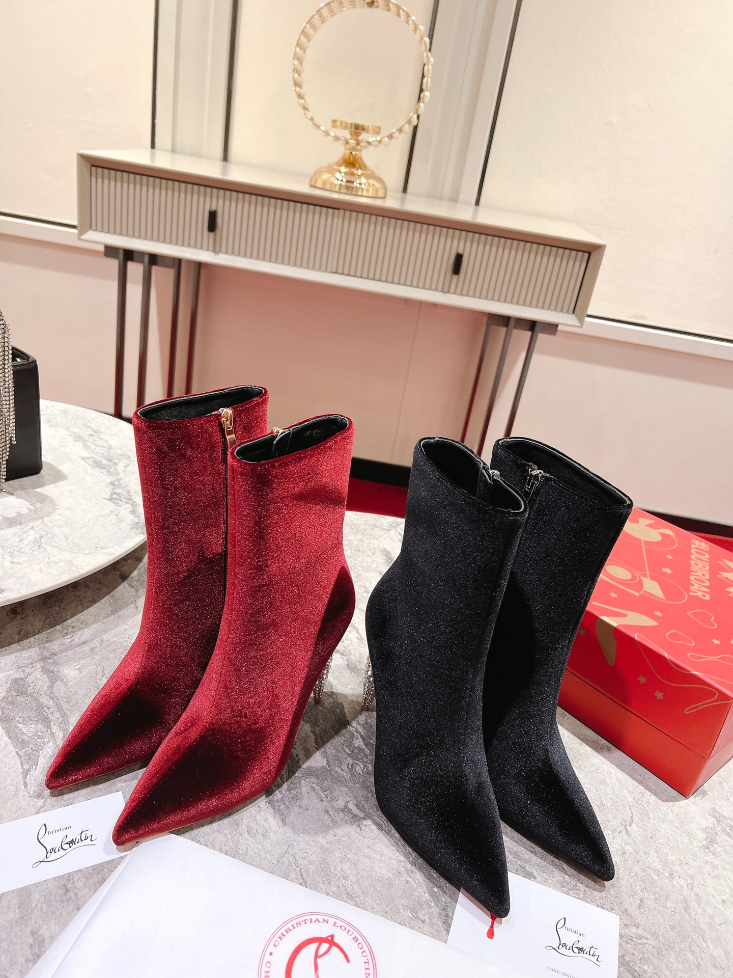 [TOP] Christian Louboutin 10cm Diamonds Heel Boots - 2 Color
