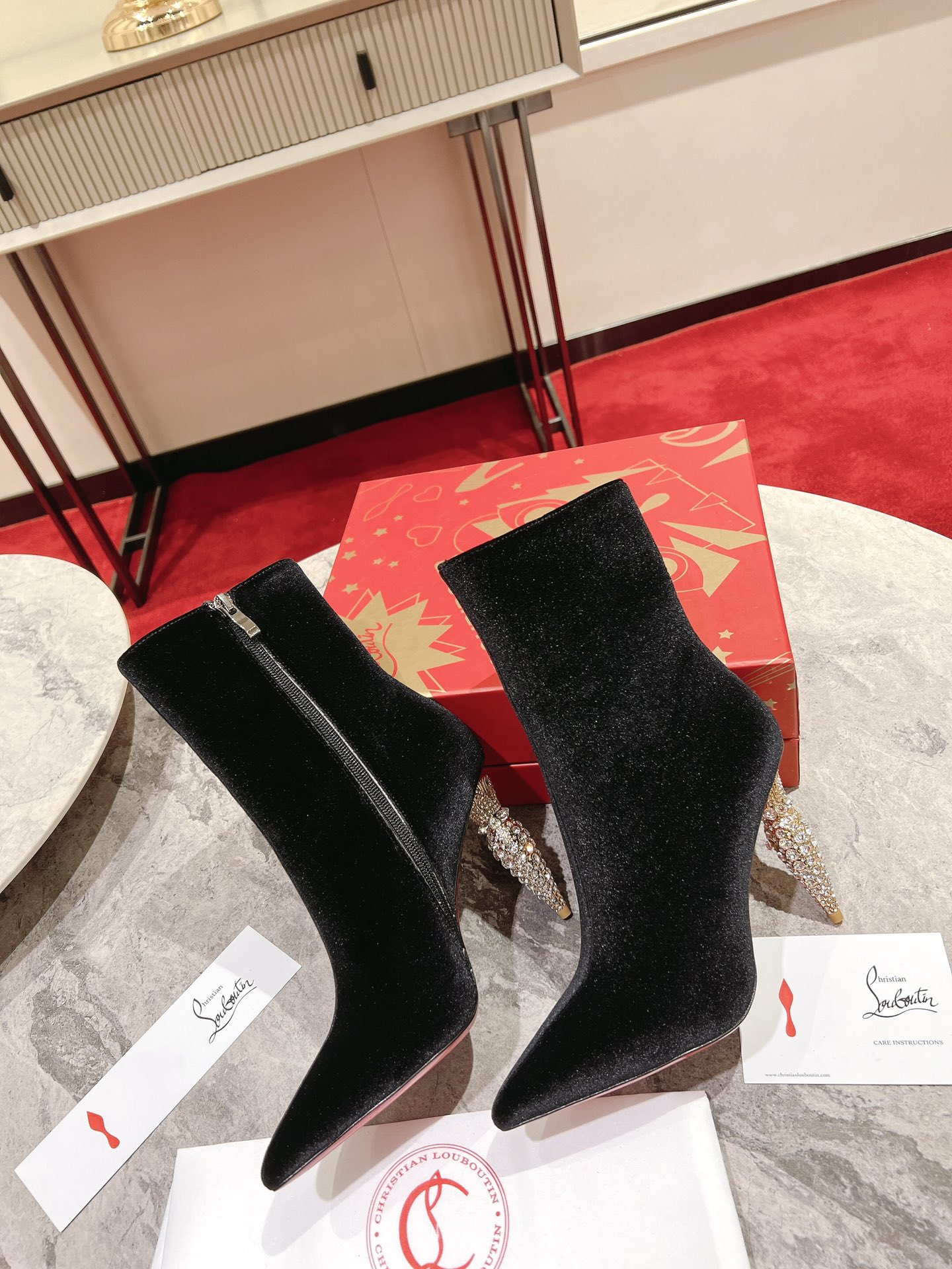 [TOP] Christian Louboutin 10cm Diamonds Heel Boots - 2 Color