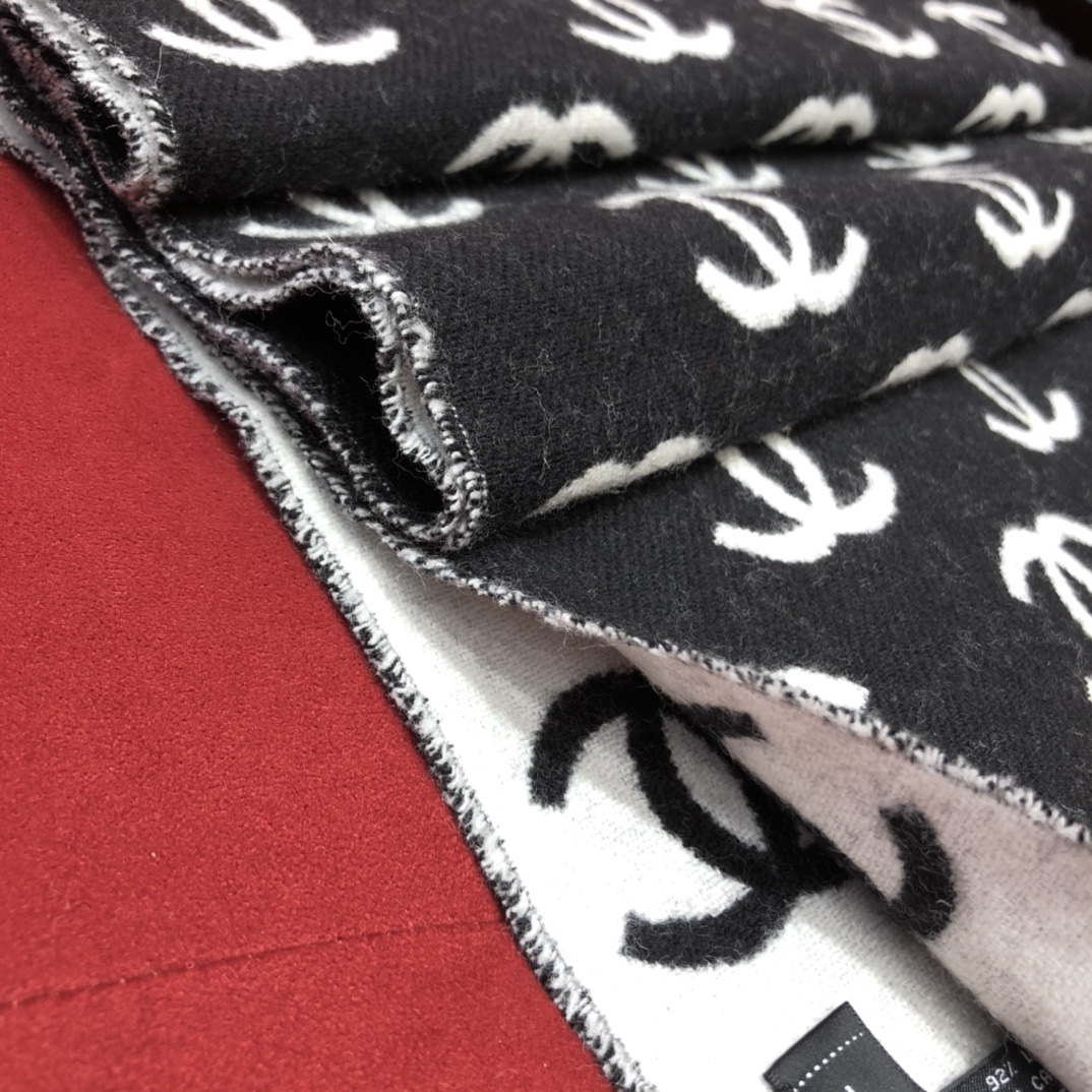 [TOP] CHANEL CC Wool Scarf 35X180 cm - Black
