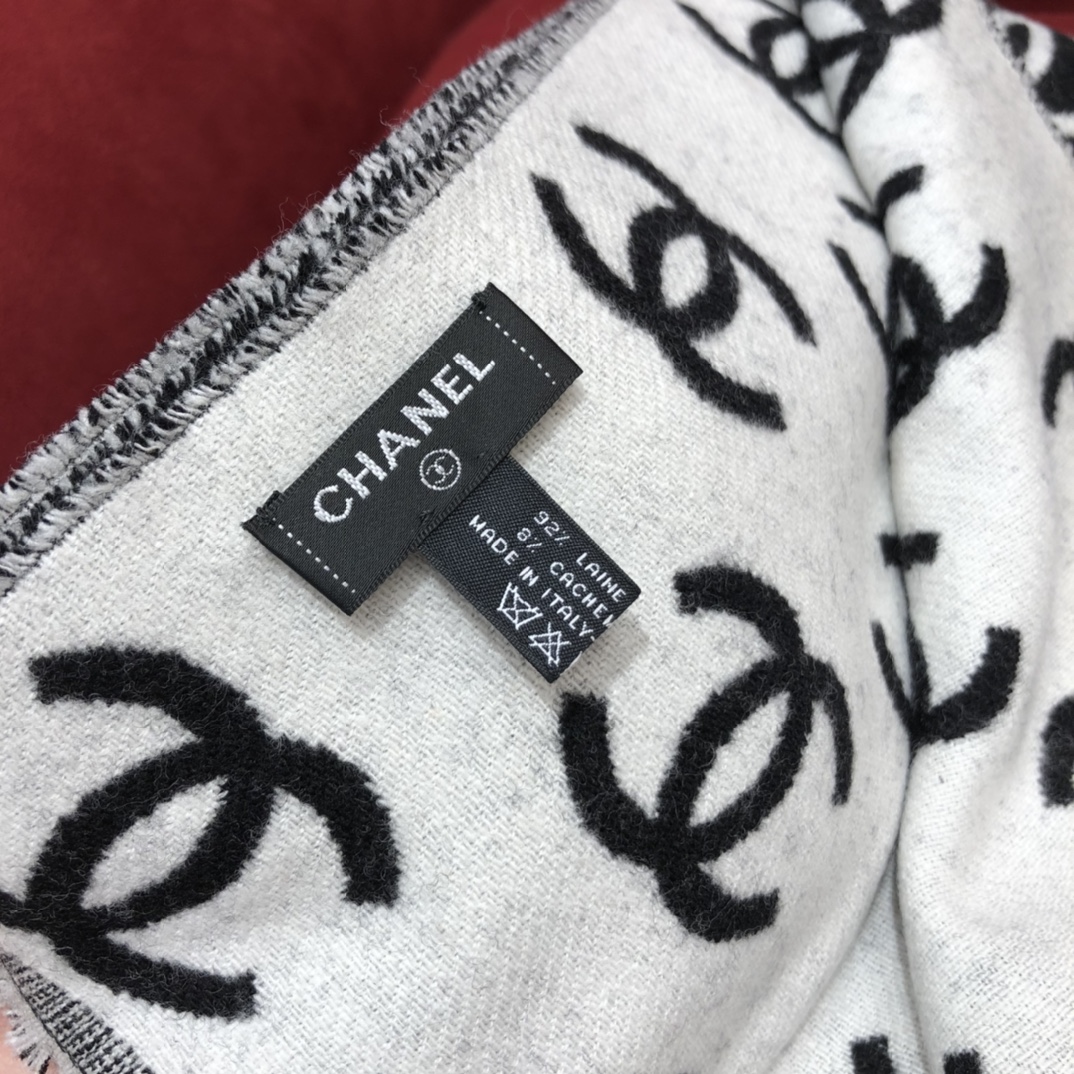 [TOP] CHANEL CC Wool Scarf 35X180 cm - Black