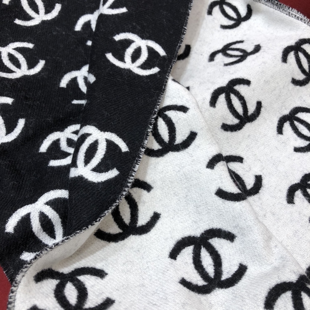 [TOP] CHANEL CC Wool Scarf 35X180 cm - Black