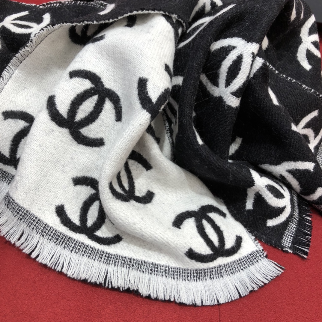 [TOP] CHANEL CC Wool Scarf 35X180 cm - Black