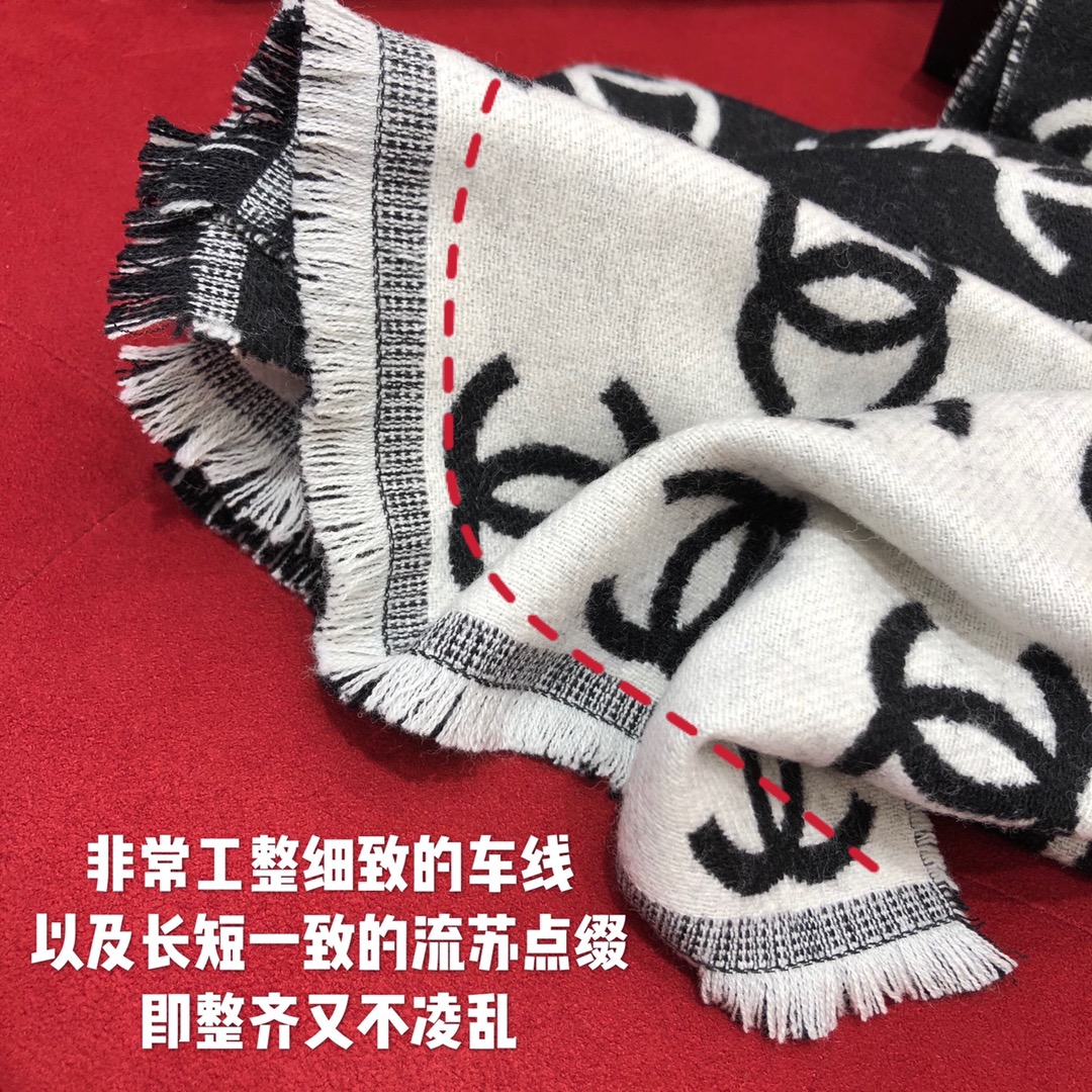 [TOP] CHANEL CC Wool Scarf 35X180 cm - Black