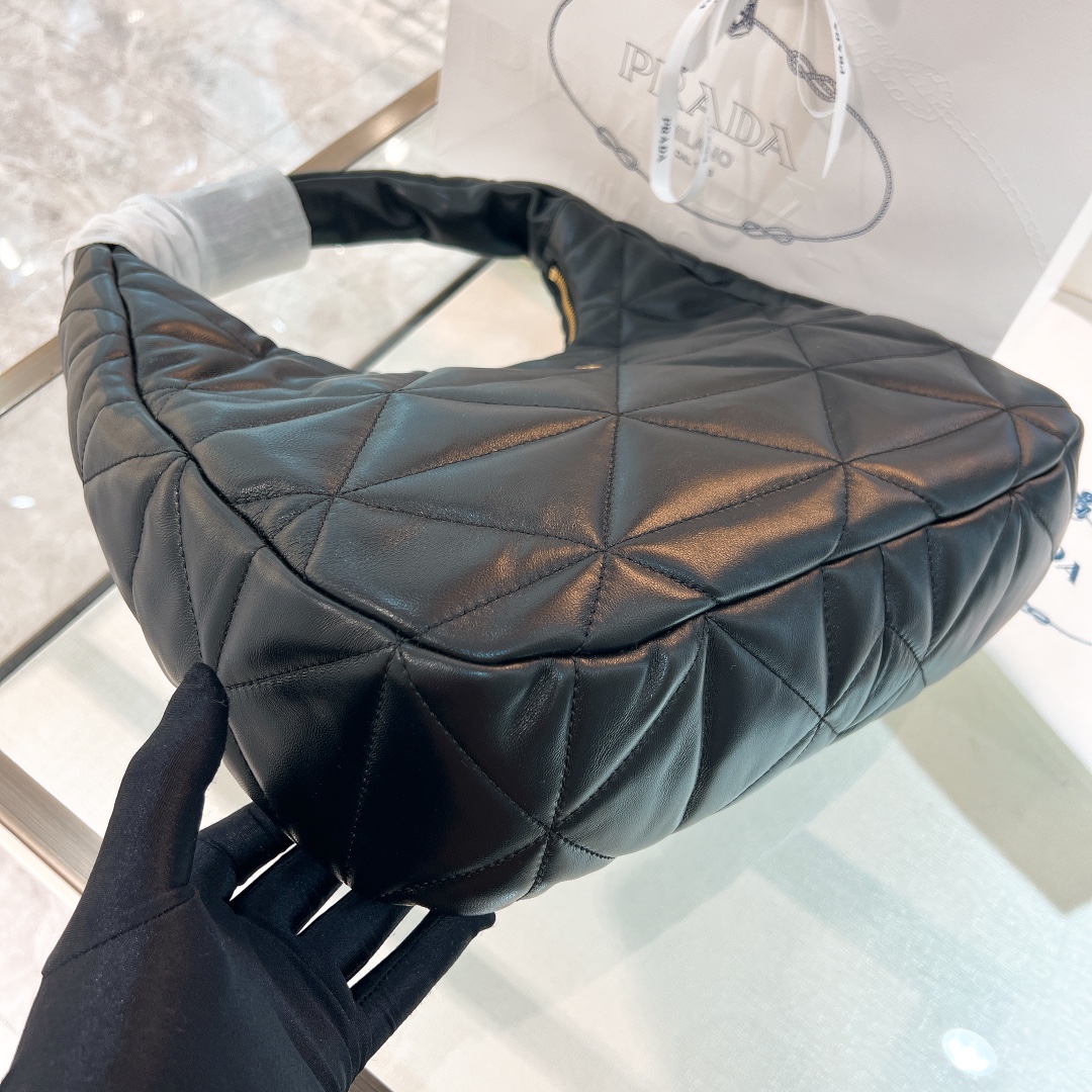 [TOP] PRADA Lambskin Hobo Bags 21*12.5*6.5cm/40*27*11.5cm - Black