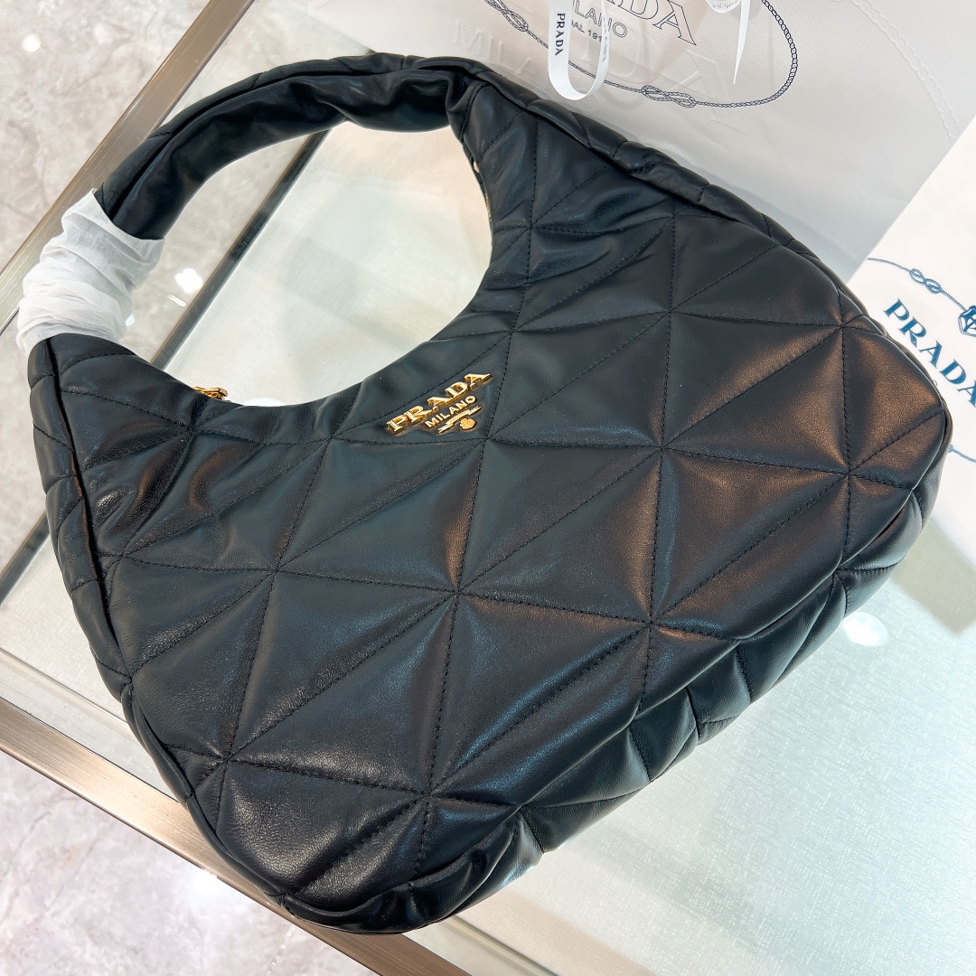 [TOP] PRADA Lambskin Hobo Bags 21*12.5*6.5cm/40*27*11.5cm - Black