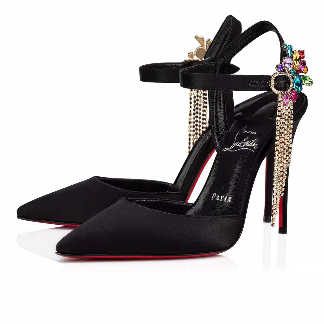 [TOP] Christian Louboutin 10cm High Heel Pumps with Crystal - Black