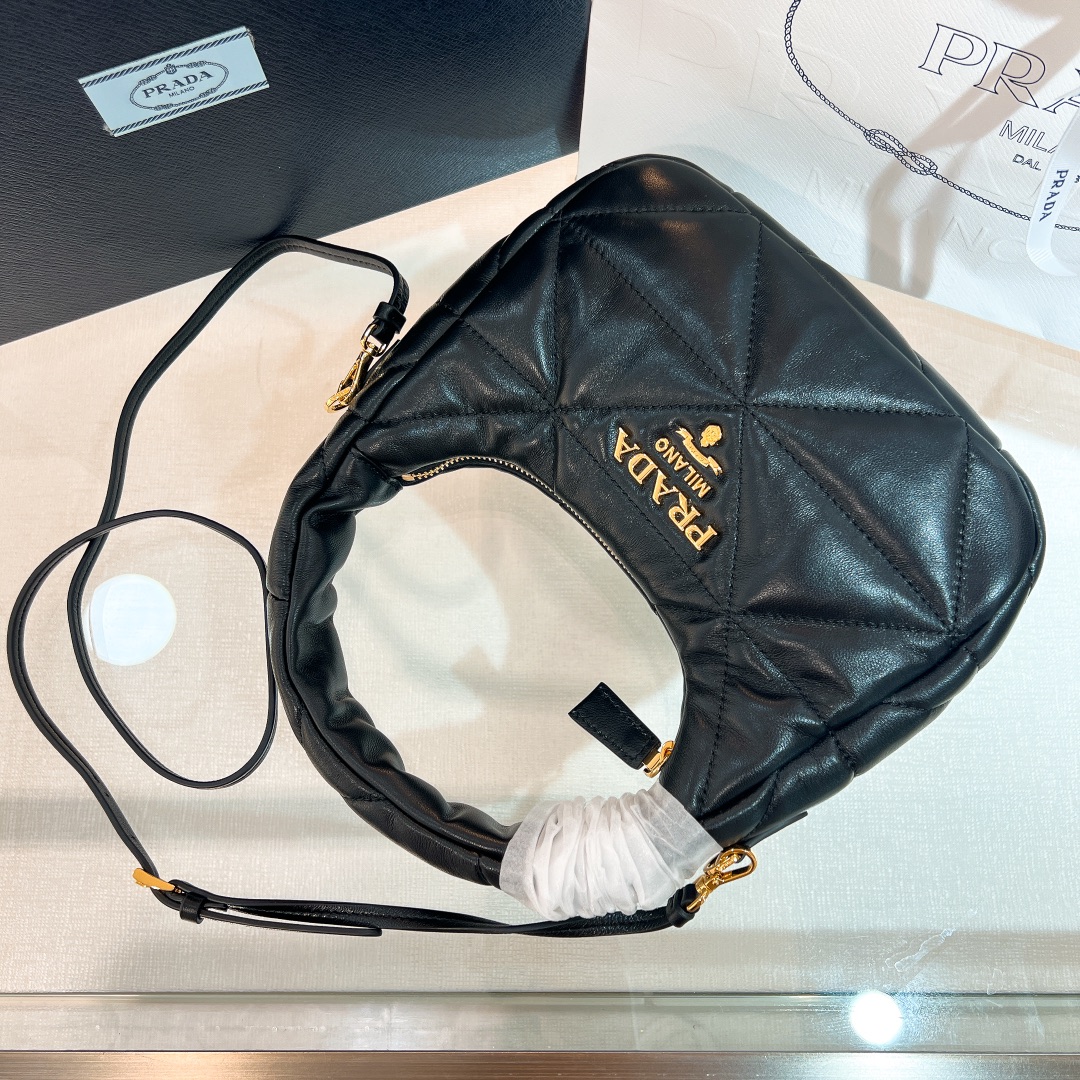[TOP] PRADA Lambskin Hobo Bags 21*12.5*6.5cm/40*27*11.5cm - Black