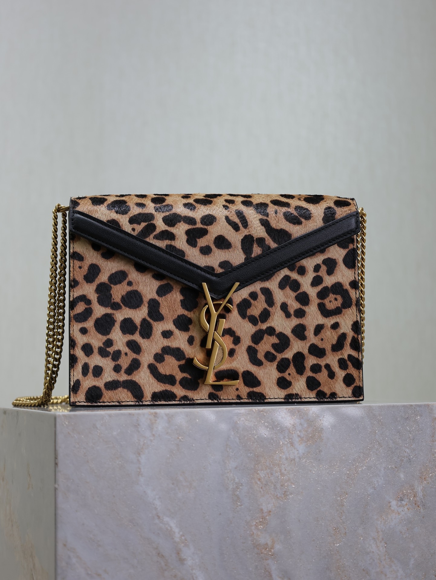 [TOP] Yves Saint Laurent YSL Leopard Print Monogram Cassandra Clasp Bag 22x16.5x5.5cm- Brown&GHW