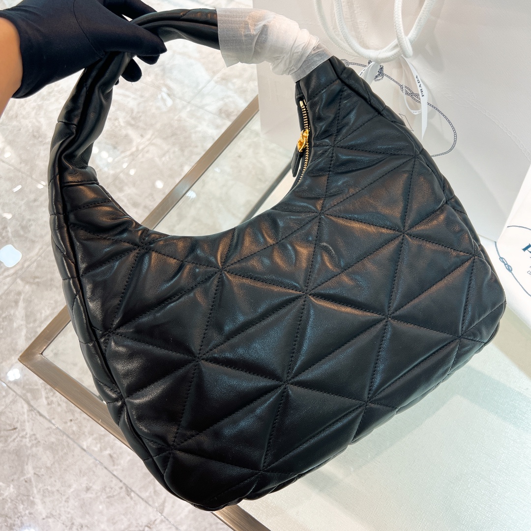 [TOP] PRADA Lambskin Hobo Bags 21*12.5*6.5cm/40*27*11.5cm - Black