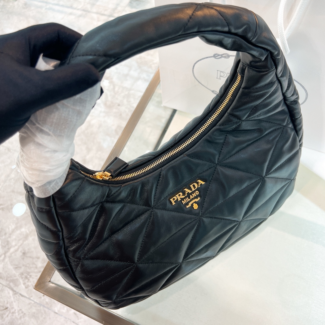 [TOP] PRADA Lambskin Hobo Bags 21*12.5*6.5cm/40*27*11.5cm - Black