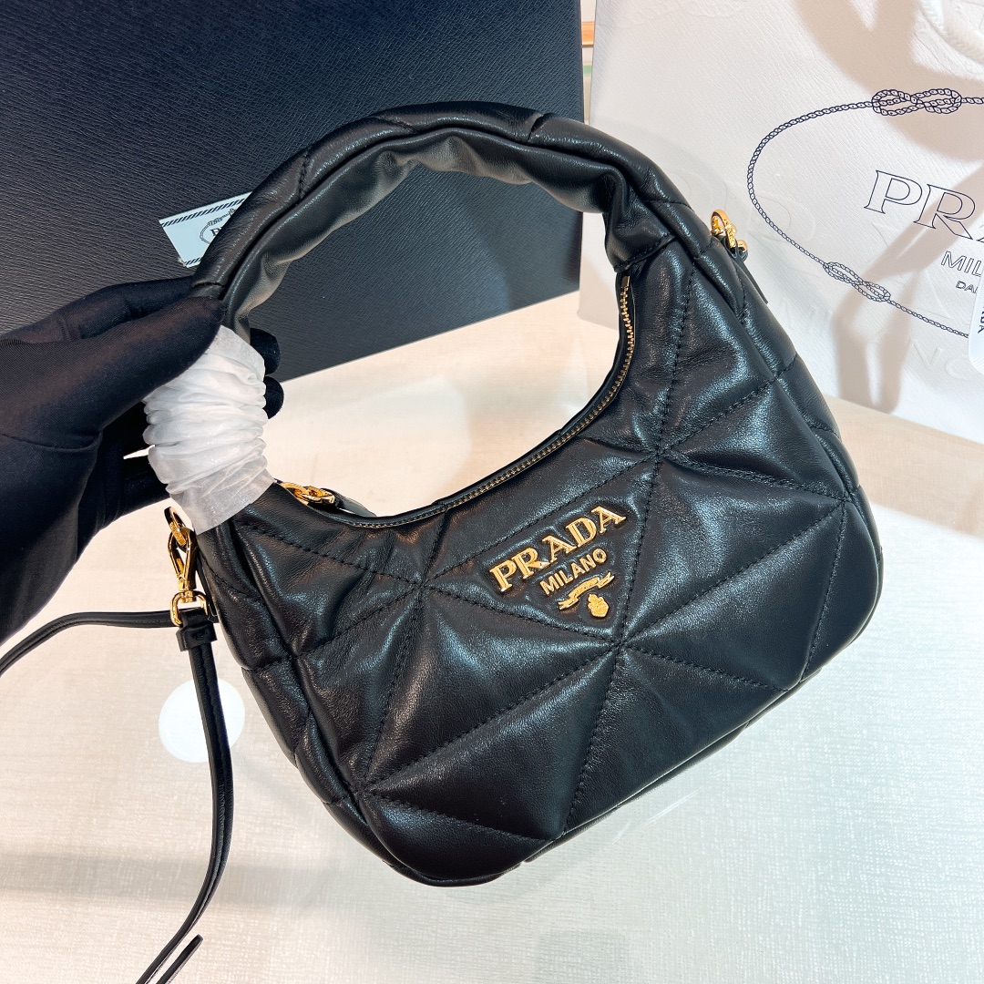 [TOP] PRADA Lambskin Hobo Bags 21*12.5*6.5cm/40*27*11.5cm - Black