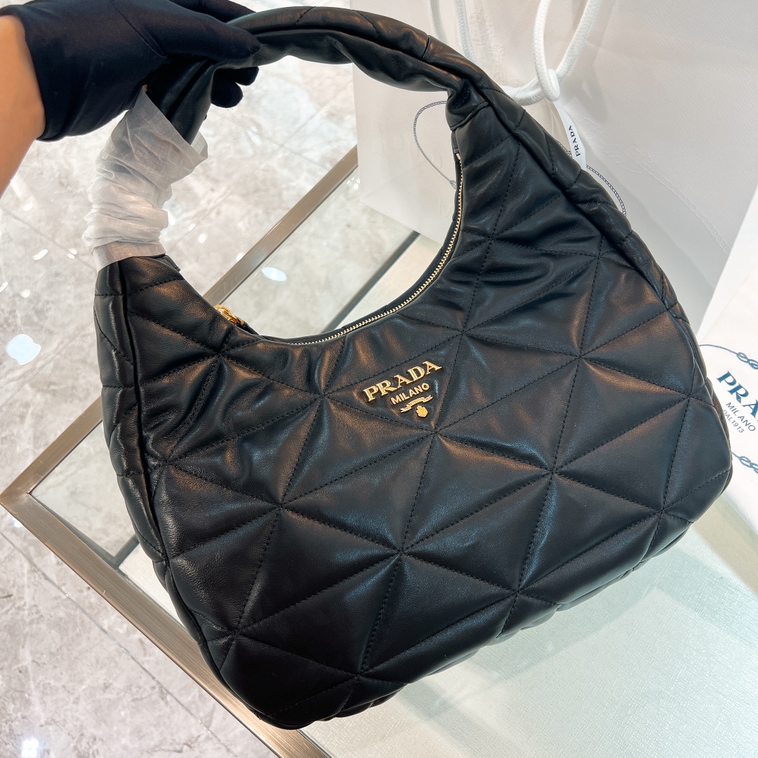 [TOP] PRADA Lambskin Hobo Bags 21*12.5*6.5cm/40*27*11.5cm - Black