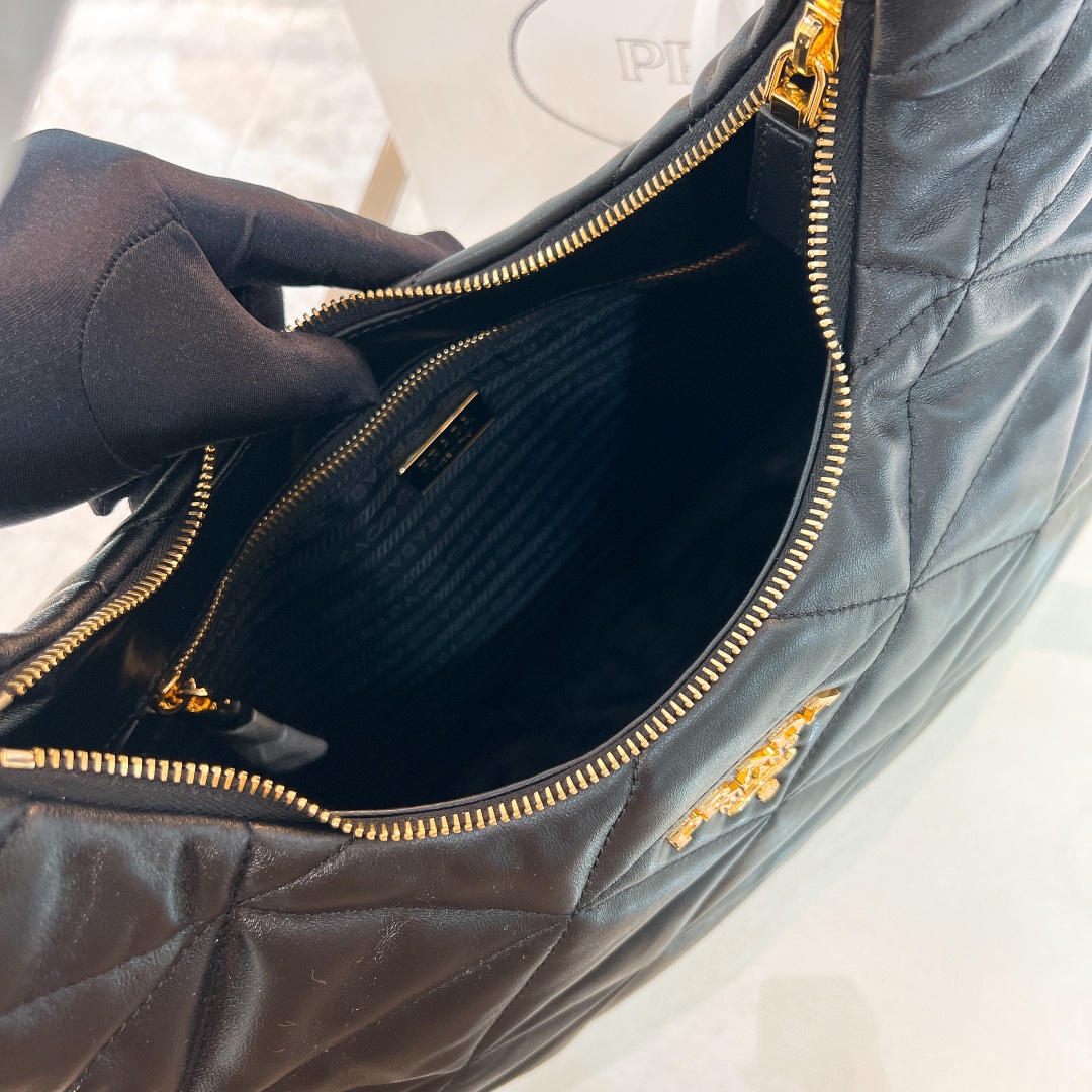 [TOP] PRADA Lambskin Hobo Bags 21*12.5*6.5cm/40*27*11.5cm - Black