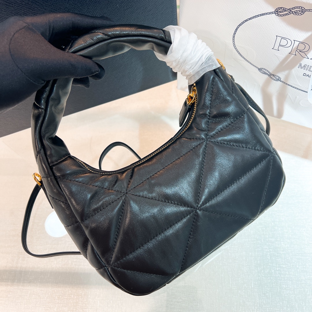 [TOP] PRADA Lambskin Hobo Bags 21*12.5*6.5cm/40*27*11.5cm - Black